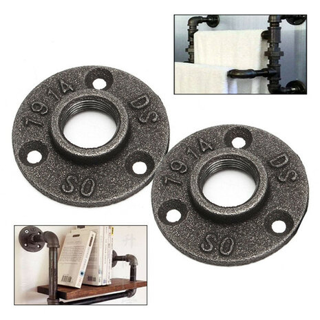 1/2 of 3/4 Inch Zwarte Flens Ijzeren Pijp Vloer Fitting Sanitair Schroefdraad Drie Gaten Flens
